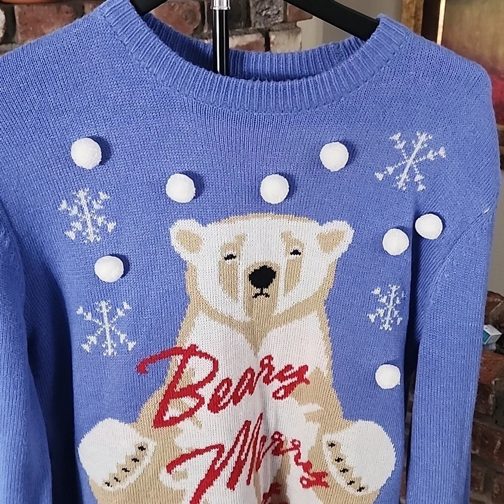 Blue Polar Bear Oversized Christmas Sweater - Picture 2 of 6